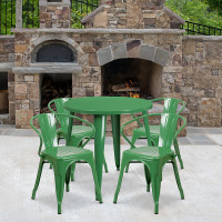 Flash Furniture CH-51090TH-4-18ARM-GN-GG 30" Round Metal Table Set with Arm Chairs in Green